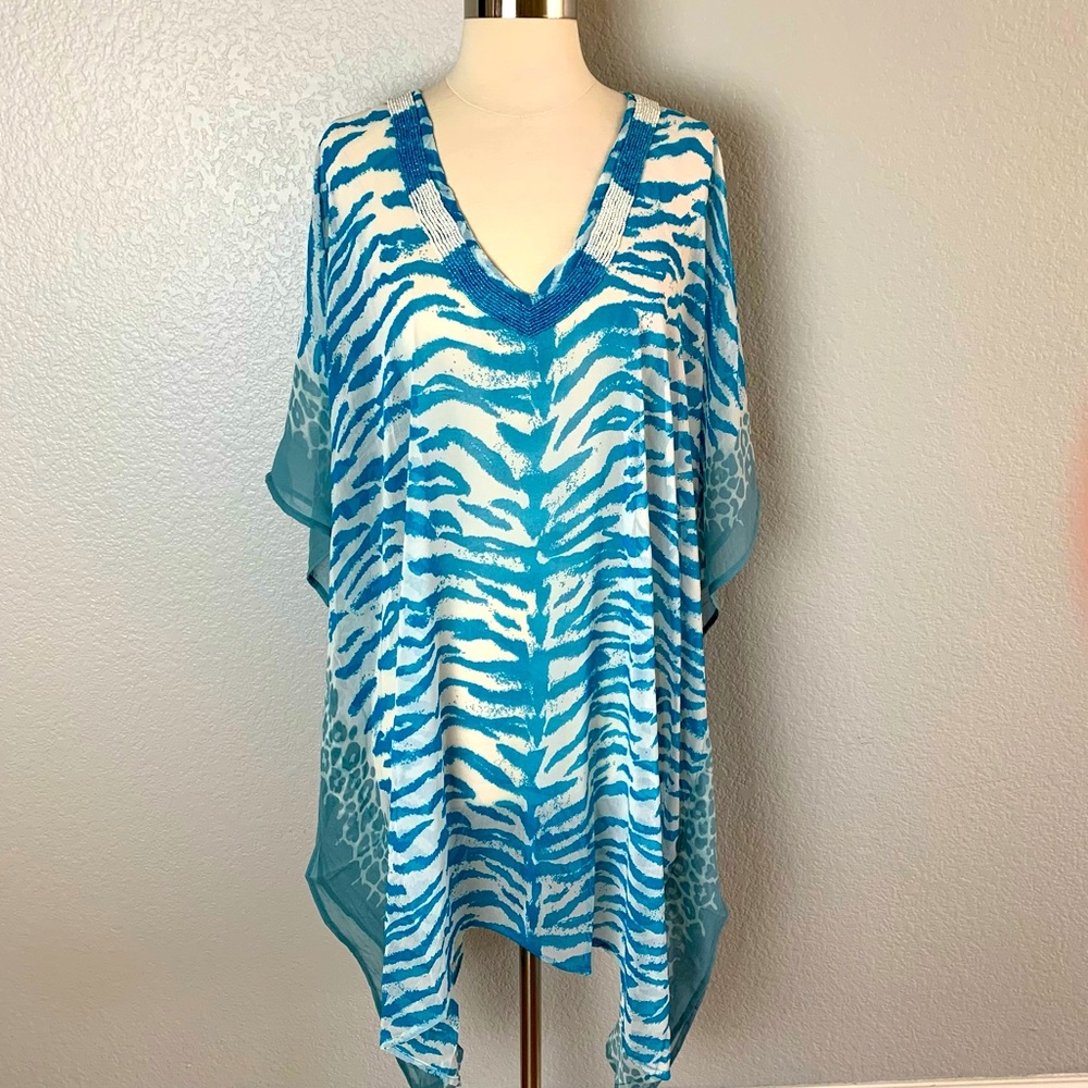 Advance Apparels Women’s Beaded V-Neck Free Size Tunic Beach Cover Up NWT
